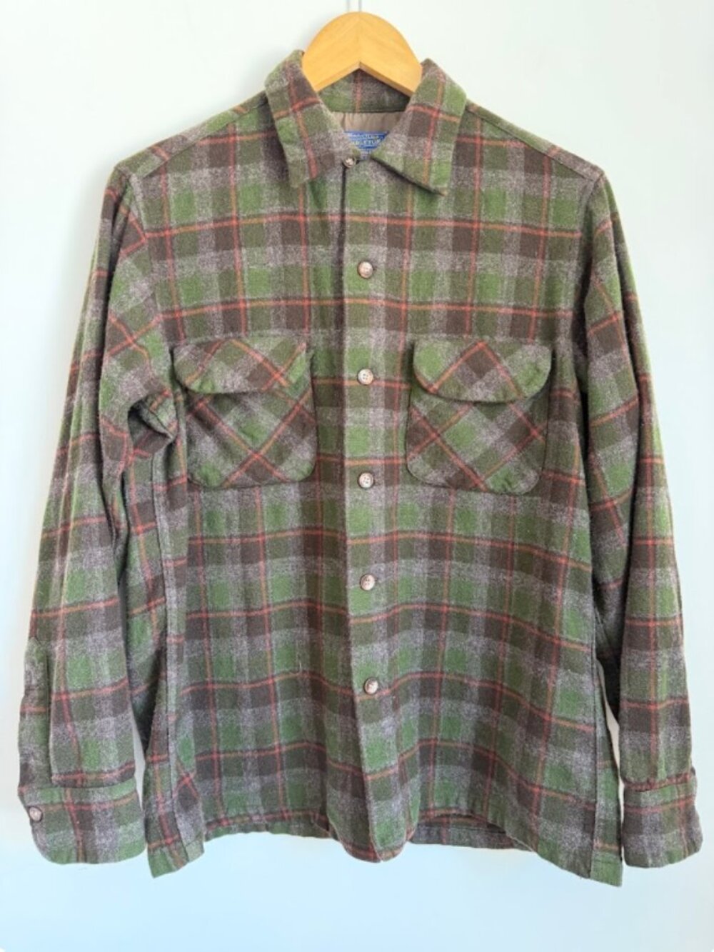 Vintage Pendleton Woolen Mills Broad Shirt 60s 70s Plaid Flannel Wool Size M